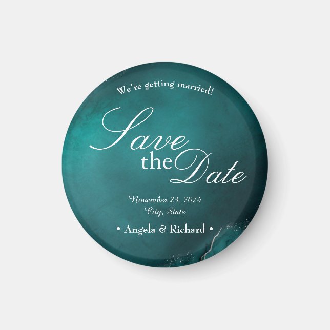 Ethereal Teal: Exquisite Save the Date Magnet (Front)