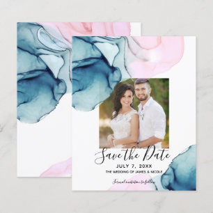 Ethereal Teal Pink Elegant Inky Save the Date
