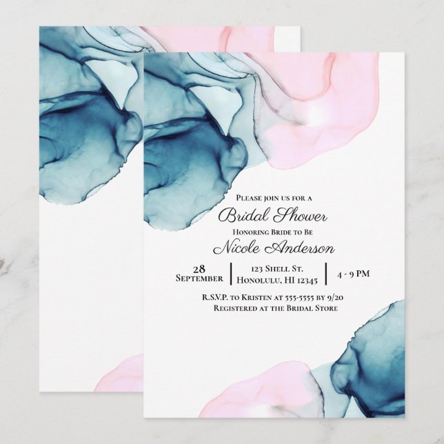 Ethereal Teal Pink Elegant Modern Bridal Shower Invitation (Front/Back)