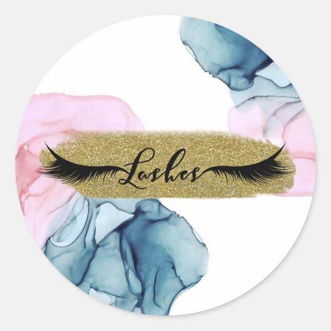 Ethereal Teal Pink Elegant Modern Glam Lashes Classic Round Sticker (Front)