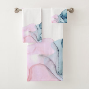 Ethereal Teal & Pink Inky Fantasy Modern Glamour Bath Towel Set