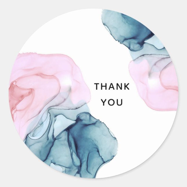 Ethereal Teal & Pink Inky Glamour Elegant Wedding Classic Round Sticker (Front)