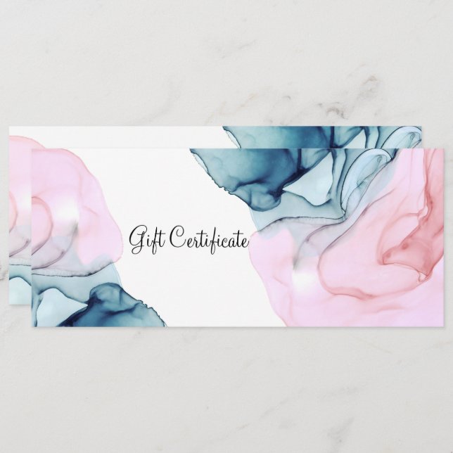 Ethereal Teal & Pink Inky Glamour Gift Certificate Invitation (Front/Back)
