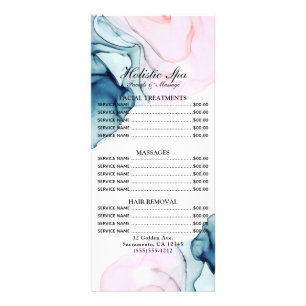 Ethereal Teal & Pink Inky Glamour Salon Price List Rack Card