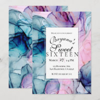 Ethereal Teal Pink Purple Ink Modern Glam Sweet 16
