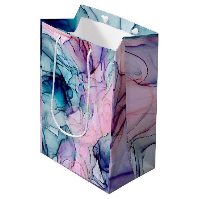Ethereal Teal Pink Purple Inky Modern Glam Wedding Medium Gift Bag (Front Angled)