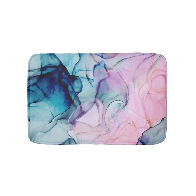 Ethereal Teal Pink Purple Inky Modern Glamour Bath Mat (Front)