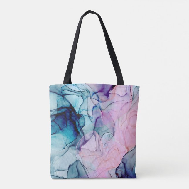 Ethereal Teal Pink Purple Inky Modern Glamour Tote Bag (Back)