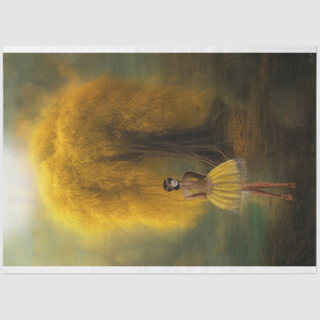 Ethereal Tree, Ballerina standing, Vibrant Yellow Tissue Paper (Front)