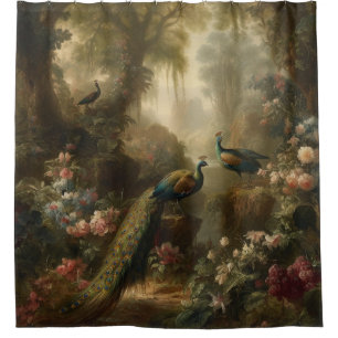 Ethereal Trio Peacock Manor Garden Art Shower Curtain