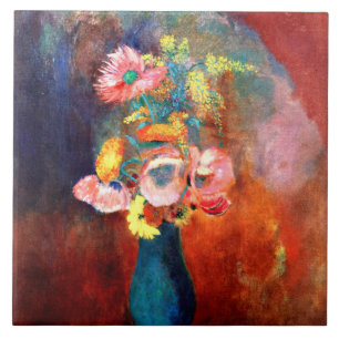Ethereal Vase of Flowers, painting by Odilon Redon Tile