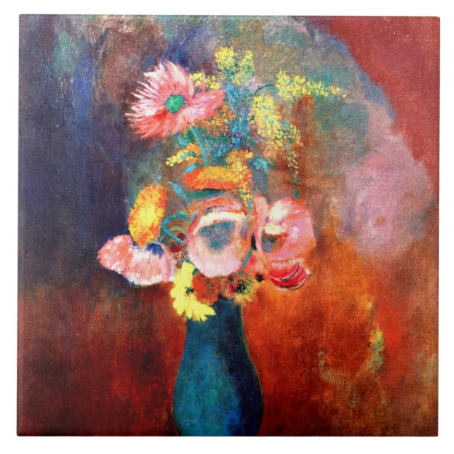 Ethereal Vase of Flowers, painting by Odilon Redon Tile (Front)
