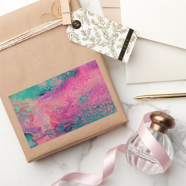 “Ethereal Vellum” – Pink Teal Blue Abstract    Rectangular Sticker (Gifting)