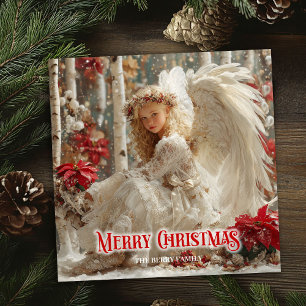 Ethereal vintage angel red white gold fairy card