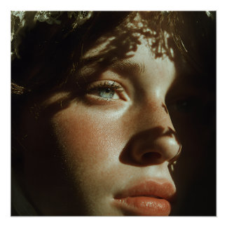 Ethereal Vintage Lace Portrait - Romantic Blue Eye Poster