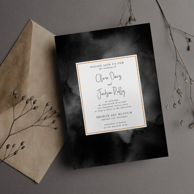 Ethereal Watercolor Black Moody Halloween Wedding Invitation (Creator Uploaded)