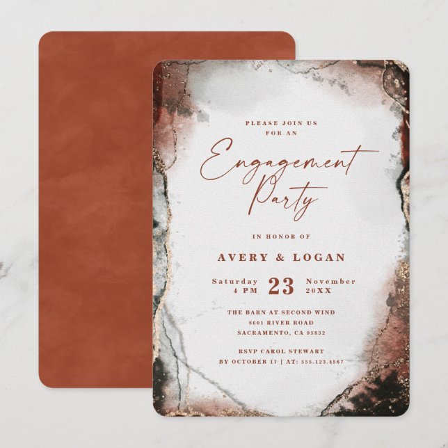 Ethereal Watercolor Burnt Orange Engagement Party Invitation (Front/Back)