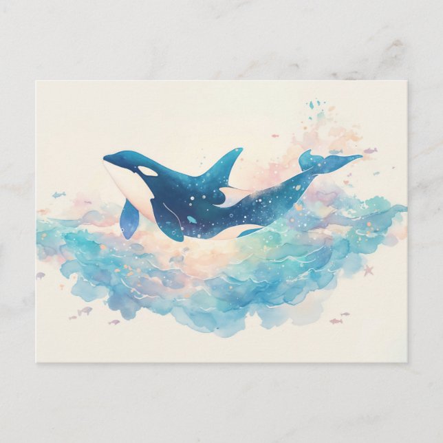 Ethereal Watercolor Orca Splash Postcard (Front)