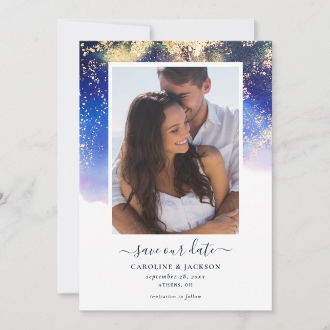 Ethereal Watercolor Photo Save the Date Invitation (Front)
