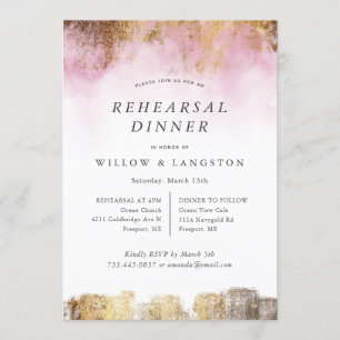 Ethereal Watercolor Pink Gold Rehearsal Dinner Invitation