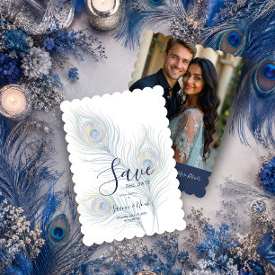 Ethereal Watercolor Wedding Peacock Feathers TLW26 Save The Date