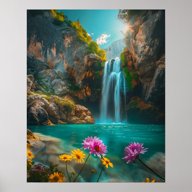 Ethereal Waterfall in Spring Poster (Front)