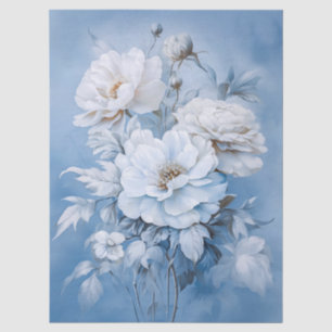 Ethereal White & Blue Floral Bouquet Decoupage Tissue Paper
