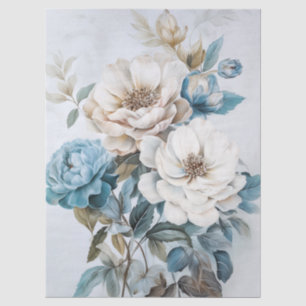 Ethereal White & Blue Floral Bouquet Decoupage Tissue Paper