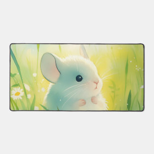 Ethereal White Chinchilla Sunny Daisy Meadow Desk Mat