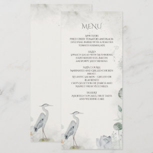 Ethereal White Floral Waterfowl Wedding Menu