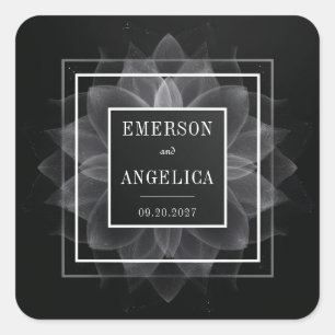 Ethereal White Flower Monochromatic Geometric Square Sticker