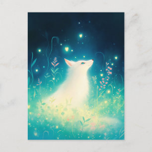 Ethereal White Fox in Magical Meadow Postcard