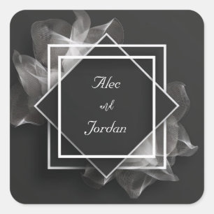 Ethereal White Mesh Geometric Shadow Modern Square Sticker