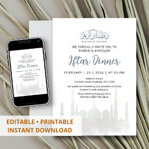 Ethereal White Mosque Ramadan Iftar Invitation