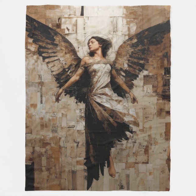 Ethereal Winged Angel Painting in Earth Tones Fleece Blanket (Front)