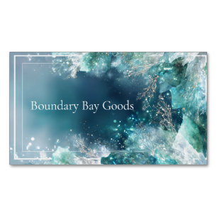 Ethereal Winter Teal Blue Ice Frost Gilded Frame Magnetic Business Card