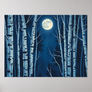 Ethereal Winter's Glow: Full Moon Illuminating Poster