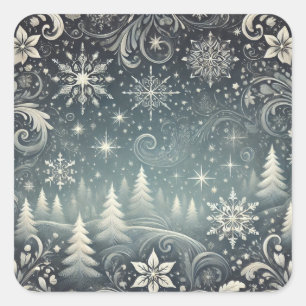 Ethereal Winter's Night Christmas Hoiday Card Square Sticker