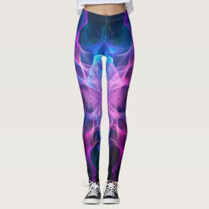 Ethereal Wisps: Blue & Mauve Kirlian Art Leggings