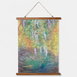 Ethereal Wisteria: The Koi's Golden Dream Hanging Tapestry