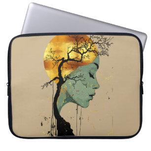 Ethereal Woman in Tree Silhouette Moon Laptop Sleeve