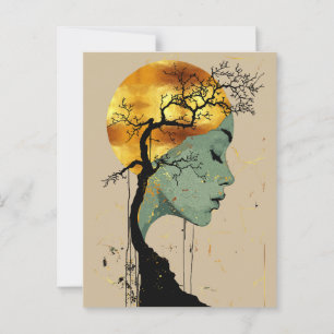 Ethereal Woman in Tree Silhouette Moon Postcard