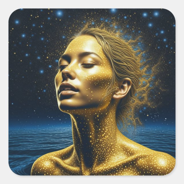 Ethereal Woman Meditating Under the Stars Square Sticker (Front)
