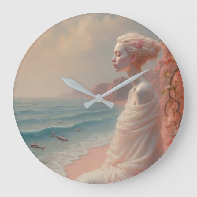 Ethereal Woman on Dreamy Beach Large Clock (Front)