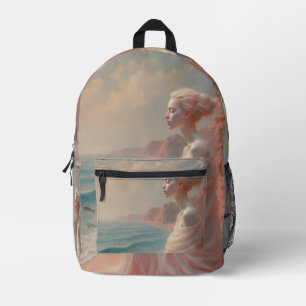 Ethereal Woman on Dreamy Beach Printed Backpack