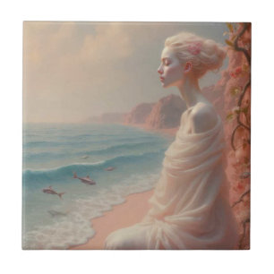 Ethereal Woman on Dreamy Beach Tile
