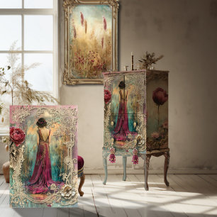 Ethereal Woman, Vintage Nouveau, Mixed Media Tissue Paper
