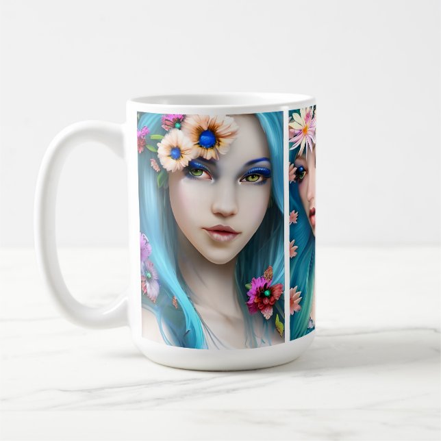 Ethereal Women with Flowers in their Blue Hair Coffee Mug (Left)