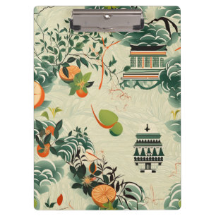 Ethereales Orangenmuster mit Zen-Tempeln Clipboard