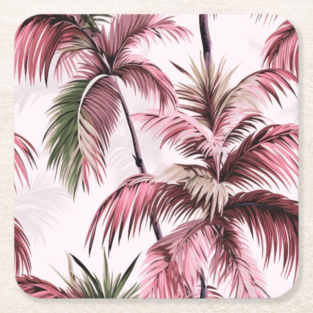 Ethereales rosé palm pattern square paper coaster (Front)